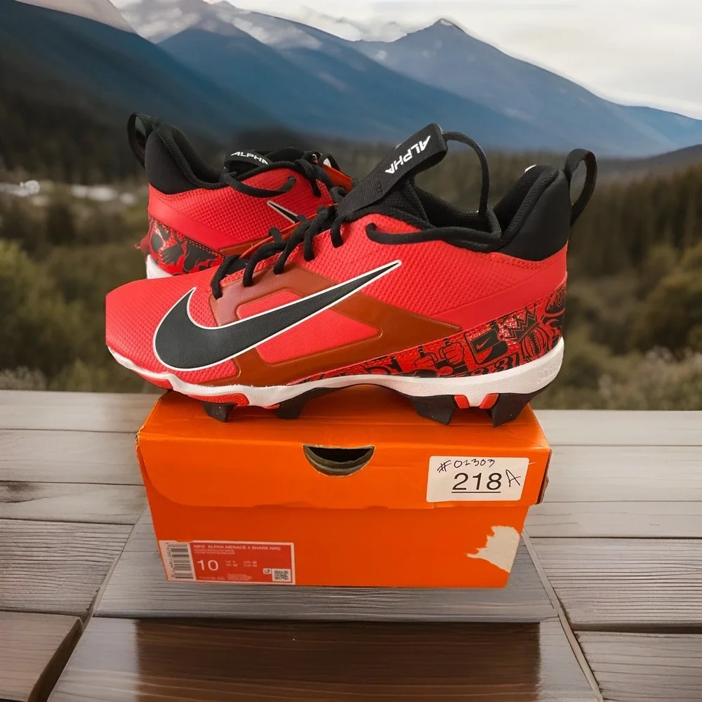 NIB‎ Nike Alpha Menace 4 Shark NRG Red Football Cleats FQ4536-600 Men's Size 10